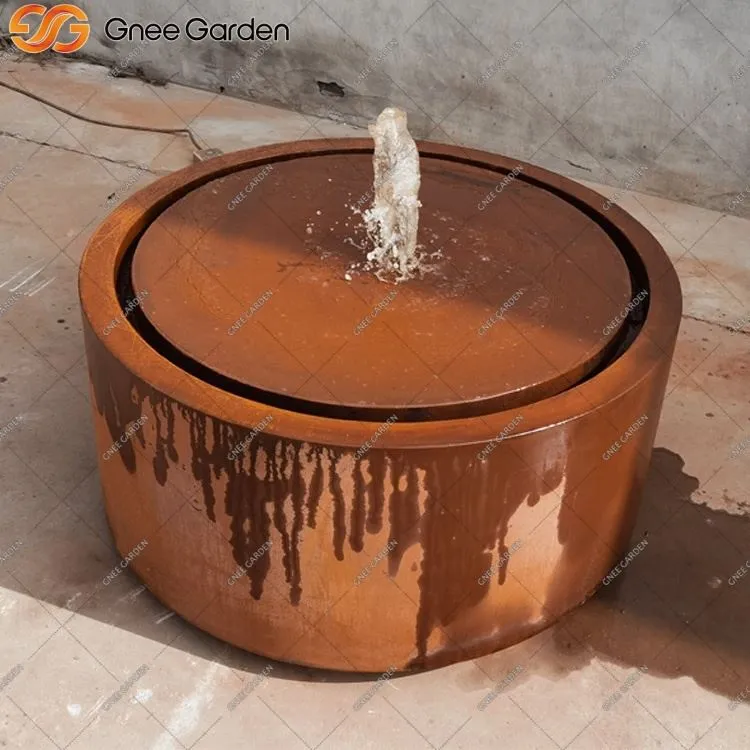 Nútíma Corten stál vatnsbrunnur með LED ljósum